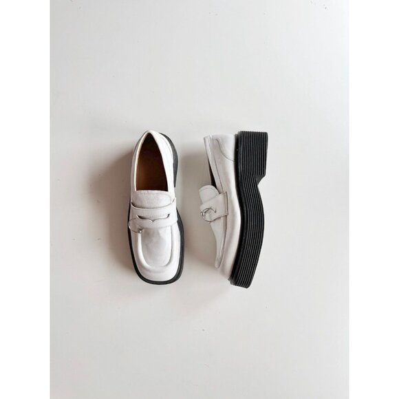 MARNI White Leather Piercing Square Toe Platform Penny Loafers, Size 36.5 - Picture 1 of 16